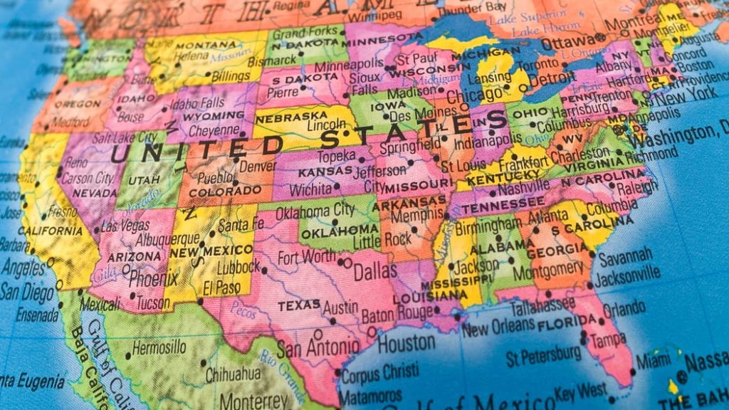 Detailed US map used in guide on state taxes for expats